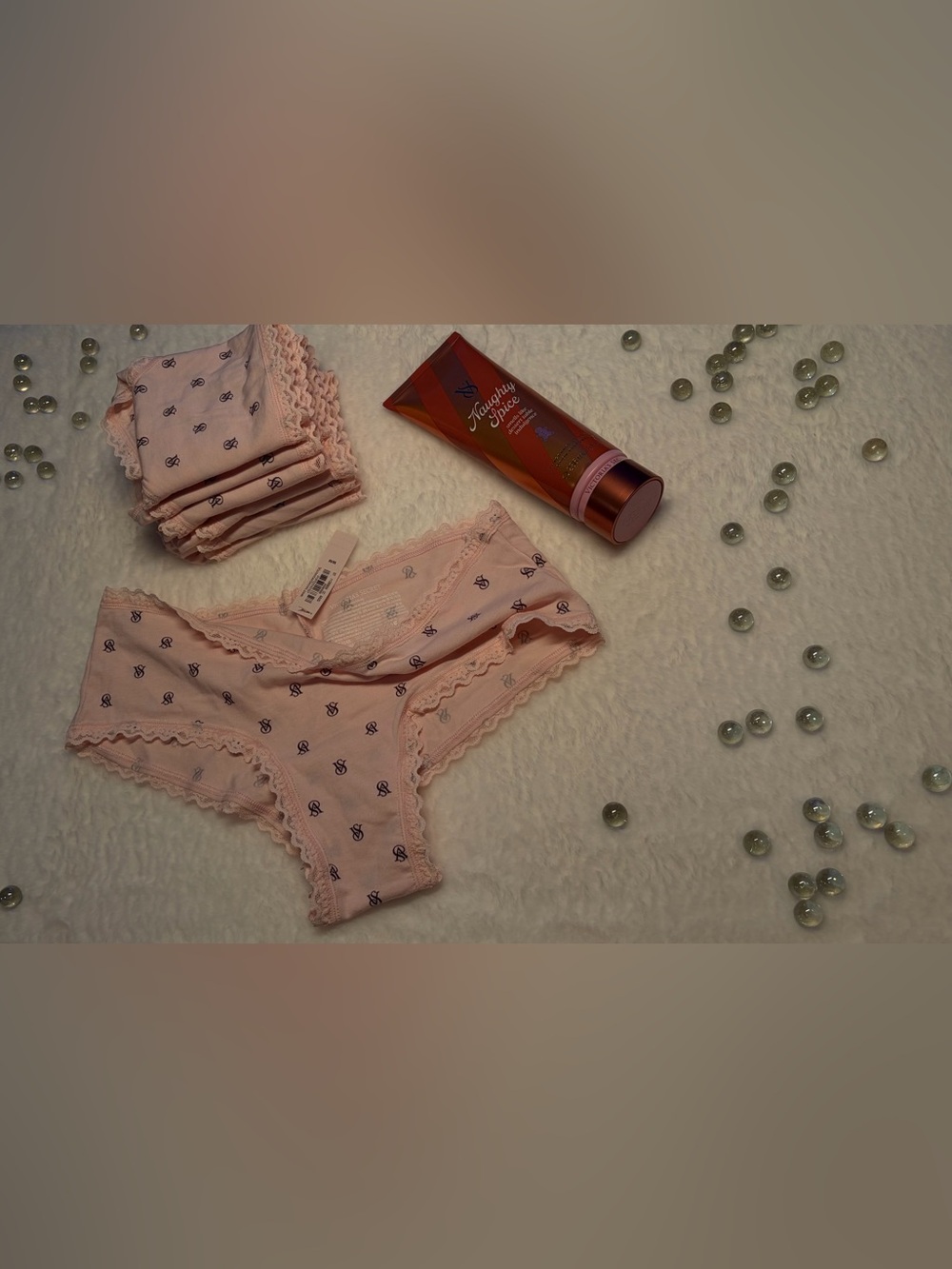 Victoria’s Secret Soft Peach “VS” Motif Lace Trim Panties